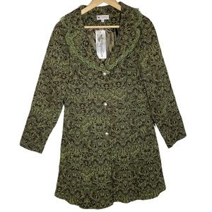 NWT Papillon Green Trench Coat Embroidered Jacket Lace Detailing Large Vintage